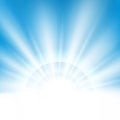Center sunburst light effect on clean blue sky background with text space, flying banner Royalty Free Stock Photo