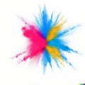 Centered Explosion of Colorful Powder on White Background. Generative AI