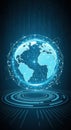 Centered Glowing Digital Earth Grid with Circuit Overlay. Futuristic Globe with Binary Code Background and Interface. High-Tech Royalty Free Stock Photo