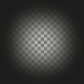 Centered light shape. Dark round gradient. Transparent vector glow. Checker pattern overlay.