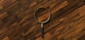 Centered magnification glass on wooden background - 3d illustration