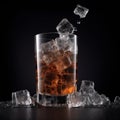 A centered shot of icecubes falling in a soda drink ai generative illustration