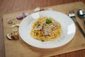 centered top view of spaghetti carbonara lunch dinner meal Royalty Free Stock Photo