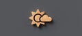 Centered wooden symbol for partly cloudy day - 3d illustration