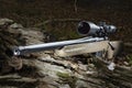 Centerfire bolt action hunting rifle in a forest Royalty Free Stock Photo