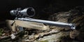 Centerfire bolt action rifle and scope in a dark forest Royalty Free Stock Photo