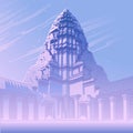 Centerpiece of the Angkor Wat temple complex in Cambodia. Sunrise panorama. Vintage poster. EPS10 vector illustration