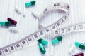 Centimeter and pills, closeup Royalty Free Stock Photo