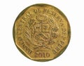 20 Centimos coin, 1991~2015 - Nuevo Sol Circulation serie, Bank of Peru Royalty Free Stock Photo