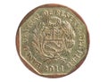 50 Centimos coin, 1991~2015 - Nuevo Sol Circulation serie, Bank of Peru Royalty Free Stock Photo