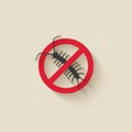 Centipede silhouette. Pest icon stop sign