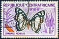 CENTRAL AFRICAN REPUBLIC - CIRCA 1960: A stamp printed in Central African Republic shows a Charaxe mobilis butterfly, circa 1960.