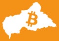 Central African Republic map with bitcoin crypto currency symbol