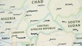 Central African Republic on a map with defocus