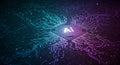 Futuristic AI Processor Chip on Digital Circuit Board with Glowing Neon Lights Royalty Free Stock Photo