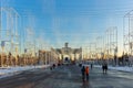 The Central alley of the main entrance of VDNKH, Moscow, January 2017.