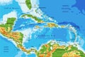 Central America and Caribbean Islands physical map