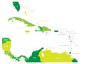 Central America and Caribbean states political map in four shades of green with black country names labels. Simple flat Royalty Free Stock Photo