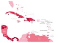 Central America and Caribbean states political map in four shades of maroon with black country names labels. Simple flat