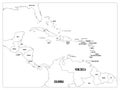 Central America and Carribean states political map. Black outline borders with black country names labels. Simple flat