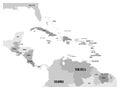 Central America and Carribean states political map in four shades of grey with black country names labels. Simple flat Royalty Free Stock Photo