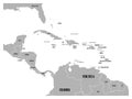 Central America and Carribean states political map in of grey with black country names labels. Simple flat vector