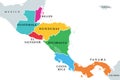 Central America countries, subregion of the Americas, political map