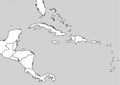 Central America map with black outline and white surface and gray ocean