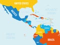 Central America map - 4 bright color scheme. High detailed political map Central American and Caribbean region with