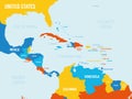 Central America map - 4 bright color scheme. High detailed political map Central American and Caribbean region with