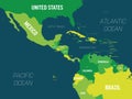 Central America map - green hue colored on dark background. High detailed political map Central American and Caribbean