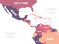 Central America map. High detailed political map Central American and Caribbean region with country, ocean and sea names