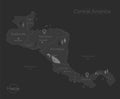 Central America map, individual states with names, design dark blackboard background