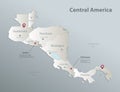 Central America map, separates states with names, blue white card paper 3D Royalty Free Stock Photo