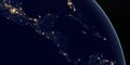 Central America at night in the earth planet rotating from space Royalty Free Stock Photo