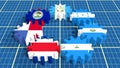 Central American Common Market members national flags on gears
