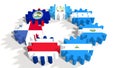 Central American Common Market members national flags on gears