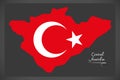Central Anatolia Turkey map with Turkish national flag illustration