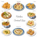 Central asia cuisine set. Collection of food dishes Royalty Free Stock Photo