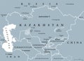 Central Asia, a subregion of Asia, gray political map Royalty Free Stock Photo