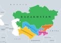 Central Asia, the Middle Asia countries, colored political map