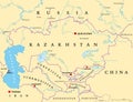 Central Asia, Subregion of Asia, political map with capitals Royalty Free Stock Photo