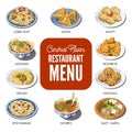 Central Asian food cuisine traditional dishes vector icons for restaurant menu Royalty Free Stock Photo