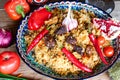 Central Asian rice dish with chili, tomato and garlic Royalty Free Stock Photo