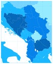Central Balkan Region Map in Colors Of Blue. No text