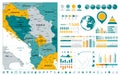 Central Balkan Region Map Infographics design elements. On white