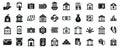 Central bank icons set simple vector. Business house building Royalty Free Stock Photo