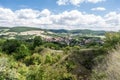 Central Bohemia landscape with hills, countryside and blue sky with clouds Royalty Free Stock Photo