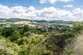 Central Bohemia landscape with hills, countryside and blue sky with clouds