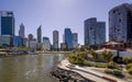 The central business district of Perth seen from the Elizabeth Quay pedestrian bridge, Western Australia